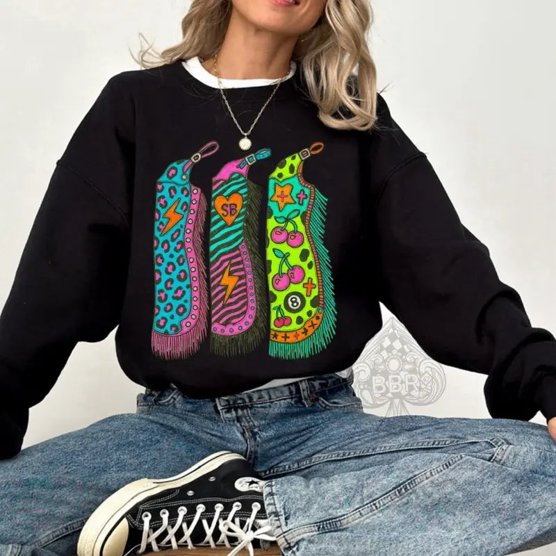 Black - Neon 8 Ball Chaps Graphic Tee & Crewneck